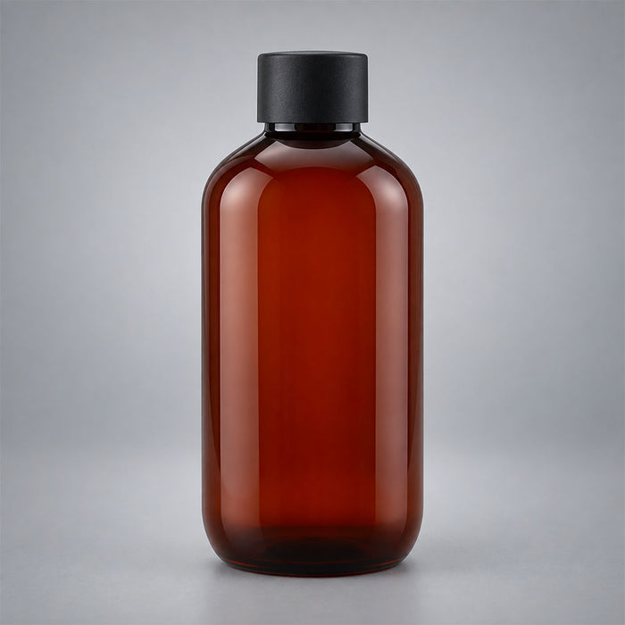 Envase farmacéutico Olimpia de PET con tapón de rosca negro 24/410